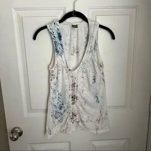 Free People White and Blue Ruched Tank Top Size XS